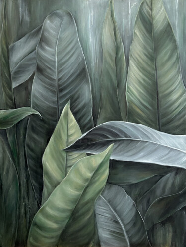 Pintura intitulada "Tropical leaves" por Anastasiia Iurzinova, Obras de arte originais, Óleo Montado em Armação em madeira