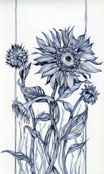Zeichnungen mit dem Titel "“Ukrainian sunflowe…" von Anastasiia Moskvitina, Original-Kunstwerk, Tinte