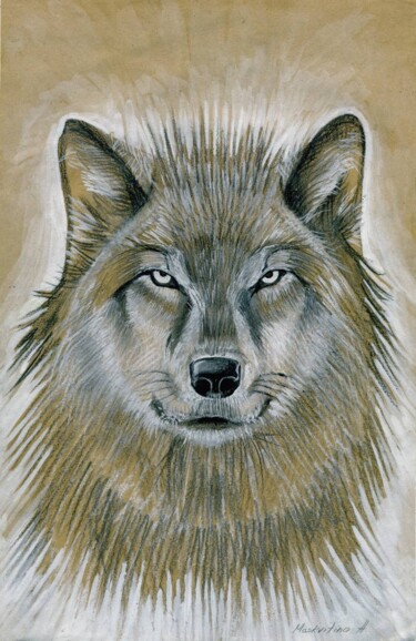 Zeichnungen mit dem Titel "Wolf" von Anastasiia Moskvitina, Original-Kunstwerk, Kohle