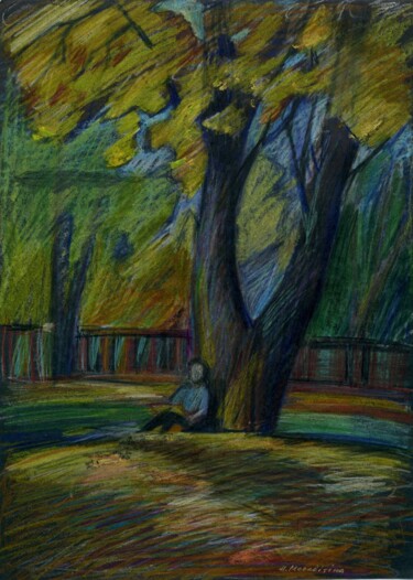Pittura intitolato ""Autumn evening" Or…" da Anastasiia Moskvitina, Opera d'arte originale, Pastello