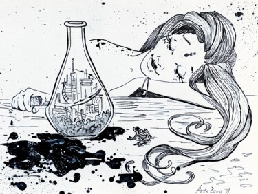 图画 标题为“In the bottle” 由Anastasiia Potelova, 原创艺术品, 墨