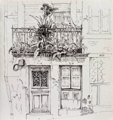 Drawing titled "Old house" by Anastasiia Potelova, Original Artwork, Ink