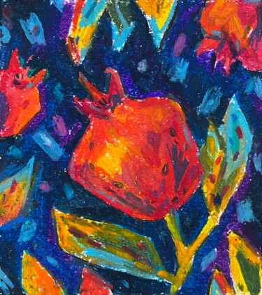 Dessin intitulée "Pomegranate on dark…" par Anastasiia Potelova, Œuvre d'art originale, Huile