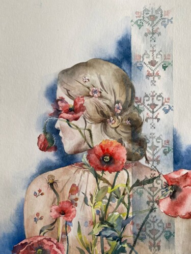 Pittura intitolato "Маковий цвіт" da Anastasiia Lytvyn, Opera d'arte originale, Acquarello