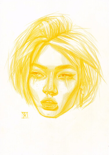 Dessin intitulée "'Lemon Yellow №107'" par Anastasija Terskiha, Œuvre d'art originale, Conté