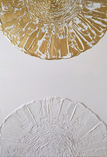 Painting titled "Gold flower" by Anastasiya Nagaeva, Original Artwork, Plaster Mounted on Wood Stretcher frame