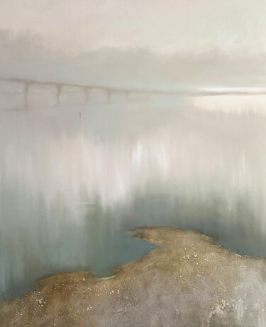 绘画 标题为“Туманный берег Камы” 由Anastasiya Popova, 原创艺术品, 油 安装在木质担架架上