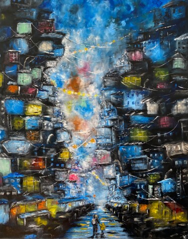 Painting titled "Cyberpunk Painting…" by Anastasiya Posylaeva, Original Artwork, Oil