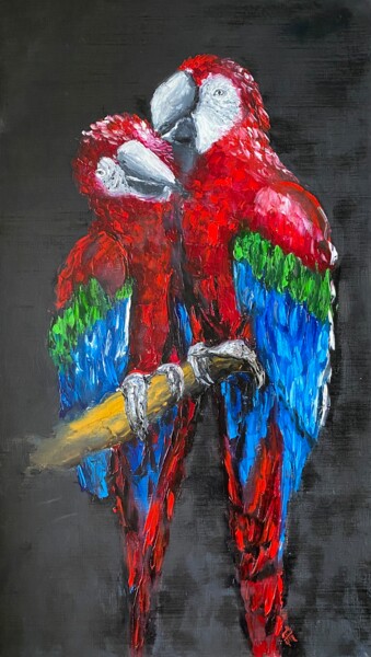Painting titled "Parrot Painting Bir…" by Anastasiya Posylaeva, Original Artwork, Oil