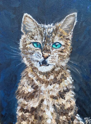 绘画 标题为“Cat Painting Animal…” 由Anastasiya Posylaeva, 原创艺术品, 油 安装在木质担架架上