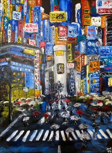 Malarstwo zatytułowany „Tokyo Painting Abst…” autorstwa Anastasiya Posylaeva, Oryginalna praca, Olej Zamontowany na Drewnian…