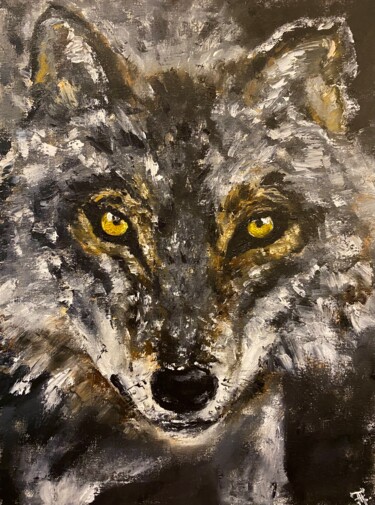 Painting titled "Wolf Painting Anima…" by Anastasiya Posylaeva, Original Artwork, Oil