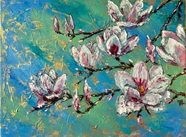 Painting titled "Magnolia Painting F…" by Anastasiya Posylaeva, Original Artwork, Oil