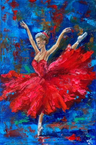 Painting titled "Ballerina Painting…" by Anastasiya Posylaeva, Original Artwork, Oil Mounted on Wood Stretcher frame