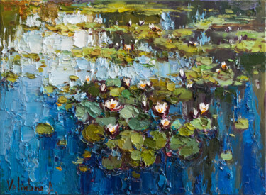 Pintura intitulada "White water lilies,…" por Anastasiya Valiulina, Obras de arte originais, Óleo