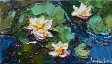 Painting titled "Water Lilies in pond" by Anastasiya Valiulina, Original Artwork, Oil