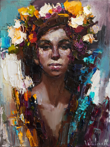 "Girl with flowers" başlıklı Tablo Anastasiya Valiulina tarafından, Orijinal sanat, Petrol