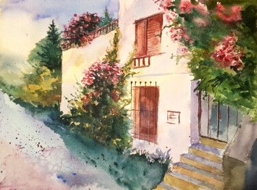 Pittura intitolato "House in cyprus Pai…" da Anastassiya Suslova, Opera d'arte originale, Acquarello