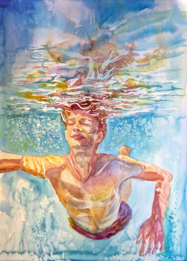 Картина под названием "Who loves the sun" - Anastassiya Suslova, Подлинное произведение искусства, Акварель