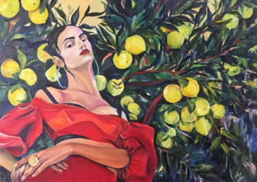 Pittura intitolato "Лимонное дерево" da Anastasia Zyablikova, Opera d'arte originale, Olio