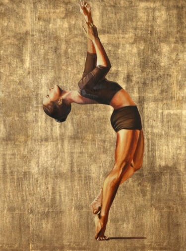 Painting titled "Golden flexibility" by Anatassia Markovskaya, Original Artwork, Oil Mounted on Wood Stretcher frame