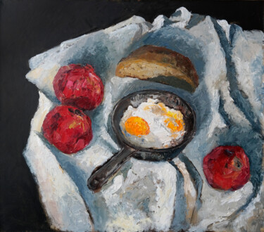 Painting titled "Eggs" by Anatassia Markovskaya, Original Artwork, Oil Mounted on Wood Stretcher frame