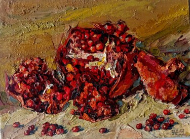 Pintura intitulada "Гранат на коричнево…" por Anatolii Cherniavckyi, Obras de arte originais, Óleo