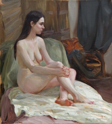 Pintura intitulada "Nude model" por Anatolii Korobkin, Obras de arte originais, Óleo Montado em Armação em madeira