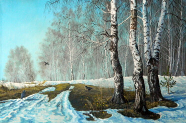 Malerei mit dem Titel "Первые проталины" von Anatolii Ergunov, Original-Kunstwerk, Öl