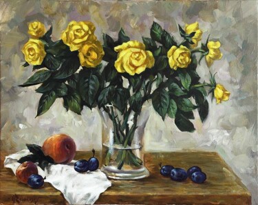 Malerei mit dem Titel "Stilleben mit Rosen…" von Anatoliy Rozhanskyy, Original-Kunstwerk, Öl