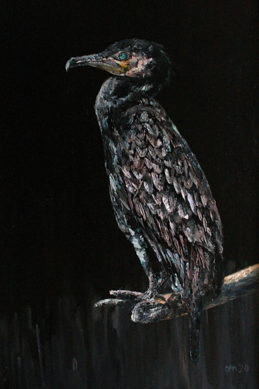 Malerei mit dem Titel "Great cormorant" von Volha Milashevich, Original-Kunstwerk, Öl