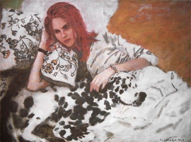 Painting titled "Girl with a dalmati…" by Robert Andersen, Original Artwork, Oil