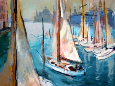 Malarstwo zatytułowany „Boats at S. Georgio” autorstwa Juris Andersons, Oryginalna praca