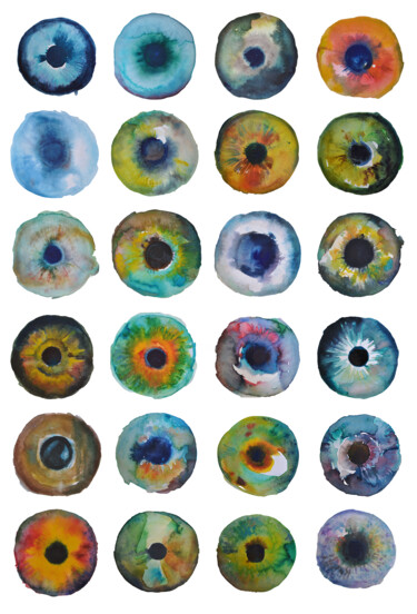 Drawing titled "Eyes" by Andjela Milosevic, Original Artwork, Watercolor Mounted on Wood Panel