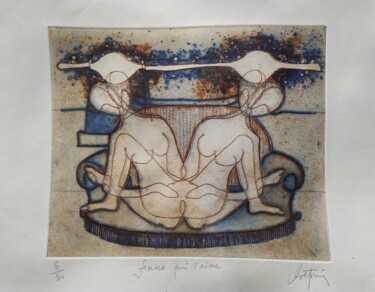 Printmaking titled "Femme qui s'aime" by André Colpin, Original Artwork, Etching