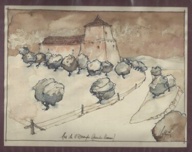 Drawing titled "Mas de l'Escarpe (H…" by André Colpin, Original Artwork, Watercolor