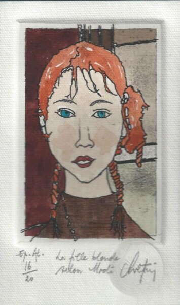 Printmaking titled "La fille blonde sel…" by André Colpin, Original Artwork, Etching