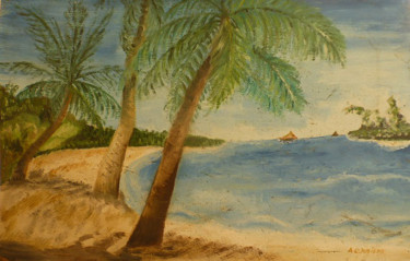 Pittura intitolato "les-palmiers-nostal…" da André Goinaud, Opera d'arte originale, Olio