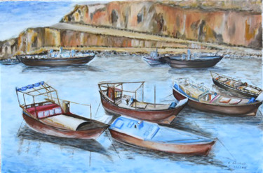 Painting titled "Port de pêche Portu…" by André Goinaud, Original Artwork, Oil