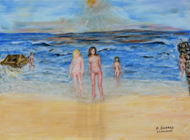 Pittura intitolato "coucher de soleil" da André Goinaud, Opera d'arte originale, Olio