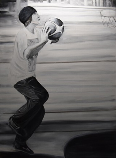 Malerei mit dem Titel "Le Basketteur" von André Goinaud, Original-Kunstwerk, Öl