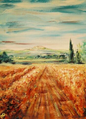 Peinture intitulée "vignoble d'automne" par André Gueydon, Œuvre d'art originale, Huile