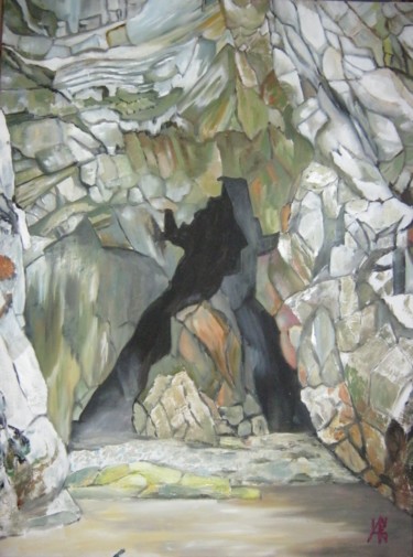 Peinture intitulée "petite-grotte-a-tre…" par André Le Nen, Œuvre d'art originale, Huile