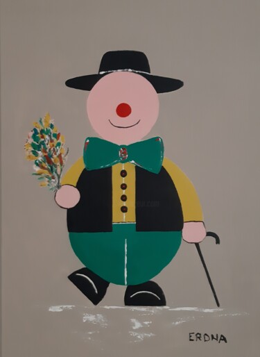 제목이 "Erdna le clown ll"인 미술작품 André Roeser로, 원작, 아크릴 나무 들것 프레임에 장착됨