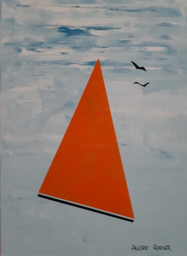 Schilderij getiteld "Voile orange" door André Roeser, Origineel Kunstwerk, Acryl Gemonteerd op Frame voor houten brancard