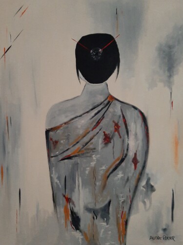 Malarstwo zatytułowany „Geisha” autorstwa André Roeser, Oryginalna praca, Akryl Zamontowany na Drewniana rama noszy