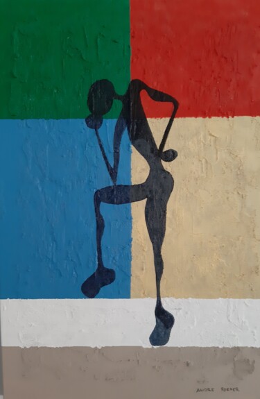 Schilderij getiteld "Le penseur 3" door André Roeser, Origineel Kunstwerk, Acryl Gemonteerd op Frame voor houten brancard