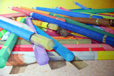 图画 标题为“mes compagnons” 由Andre Rollet, 原创艺术品, 铅笔 安装在木质担架架上