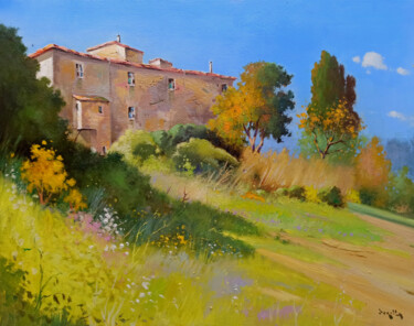 Painting titled "Old country house -…" by Andrea Borella, Original Artwork, Oil Mounted on Wood Stretcher frame