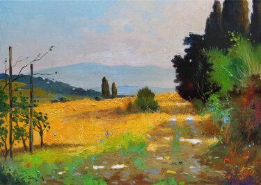 Painting titled "In the summer - Tus…" by Andrea Borella, Original Artwork, Oil Mounted on Wood Stretcher frame